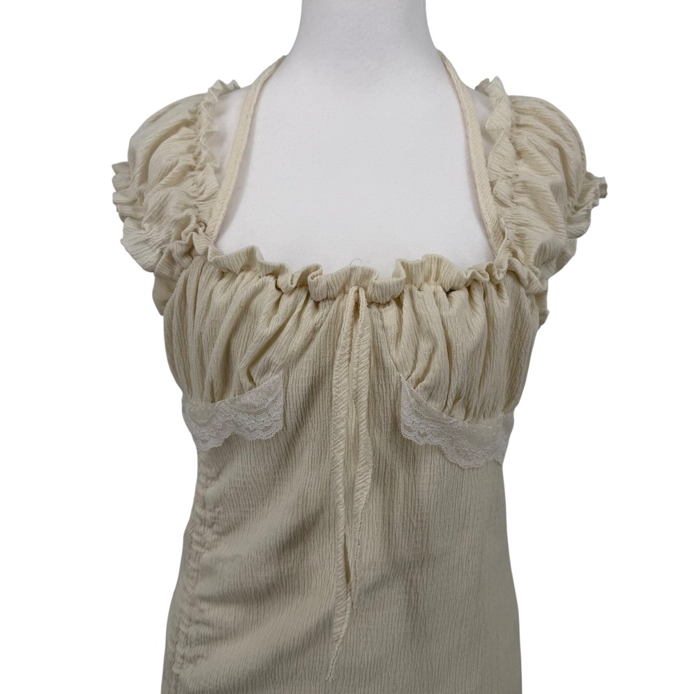 Fashion‎ Star Quality Cream Milkmaid Fairy Cottagecore Ruffle Mini Dress Lace S - Picture 3 of 9